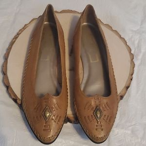 Rene Light Brown Leather Flat Shoes Sz 6.5M